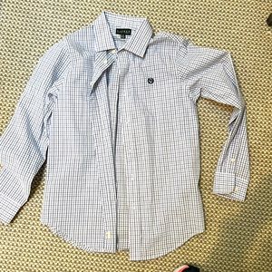 Ralph Loren boys size 16 youth cotton button down white blue check great cond.